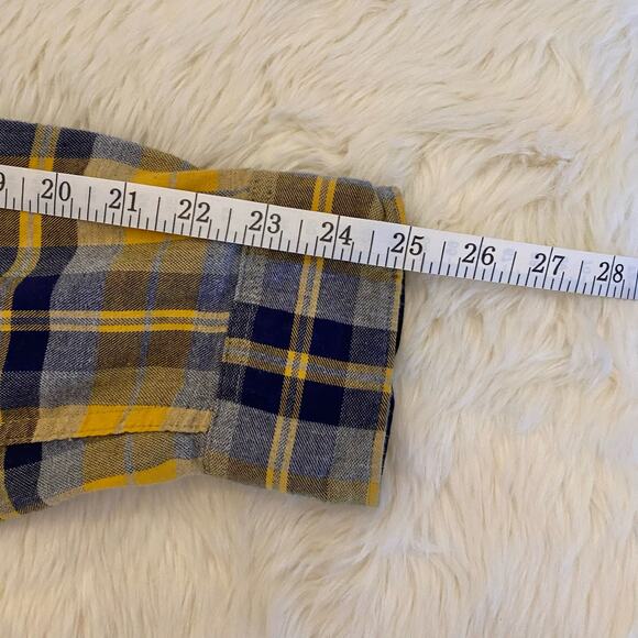 Denim & Flower Slim Fit Yellow Blue Plaid Flannel Long Sleeve Shirt XL - Picture 11 of 12